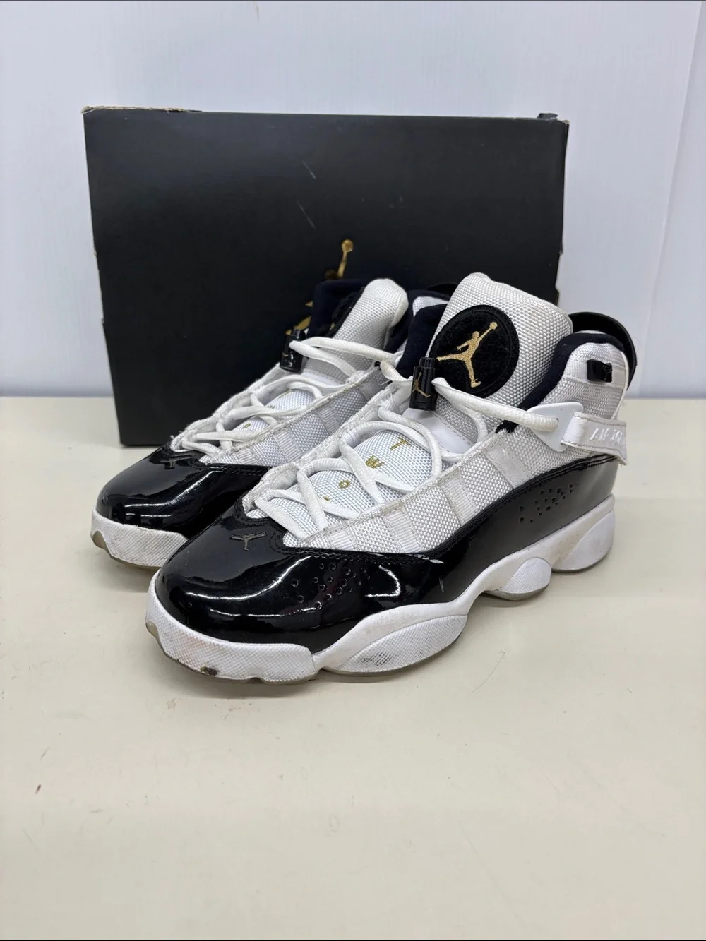 Jordan Kids Black, White & Gold Basketball Sneakers